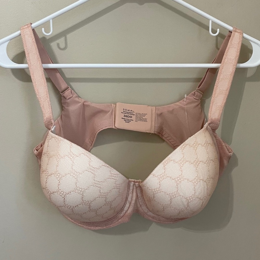 Soma Stunning Support Geo Lace Full Coverage Bra 36DD Hush Pink 570320561 NEW